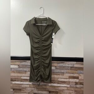 Poof! Olive Ruched Polo Midi Dress Size Medium NWT